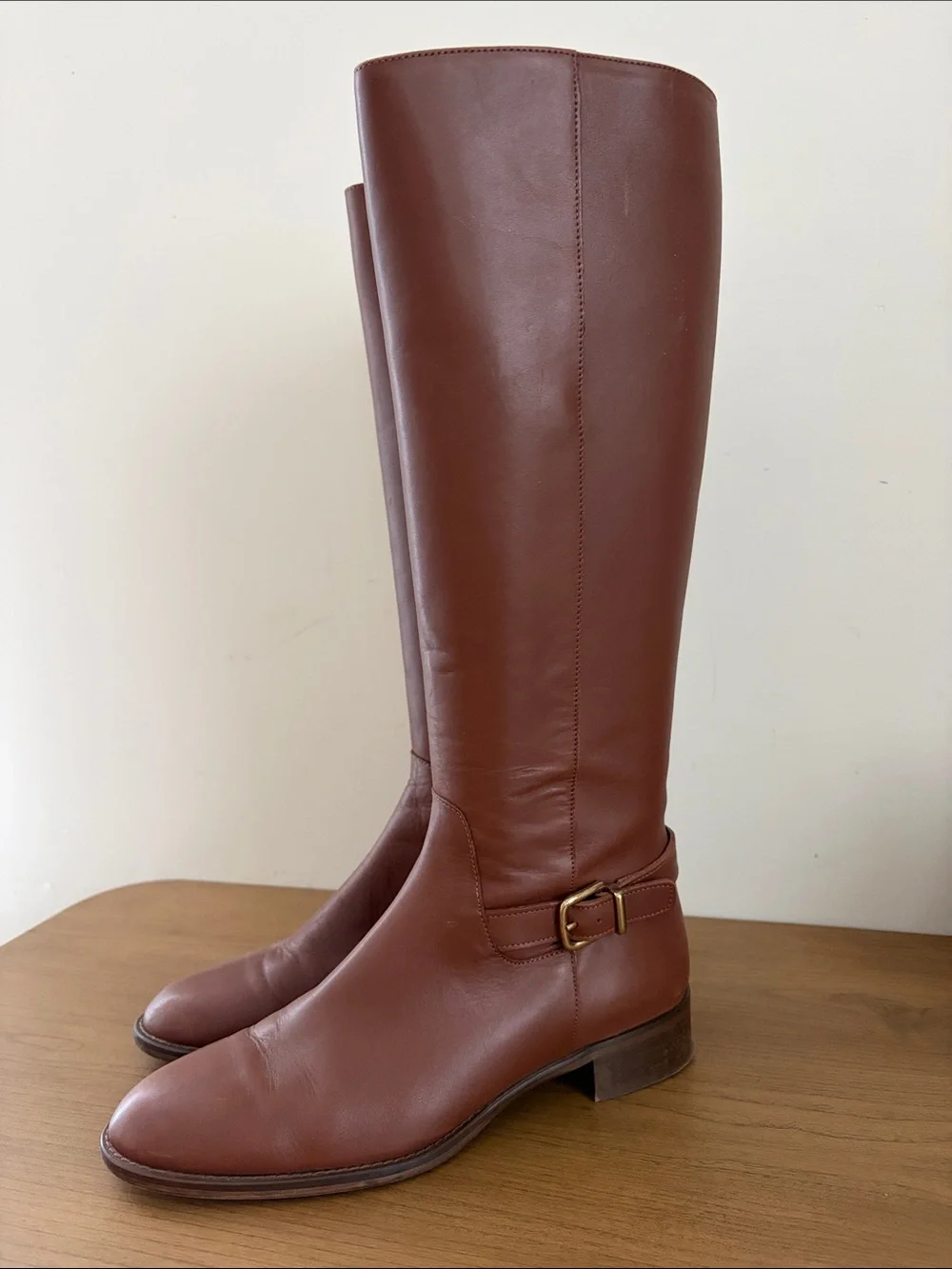 J. Crew Buckle Leather Boots Kindling Brown